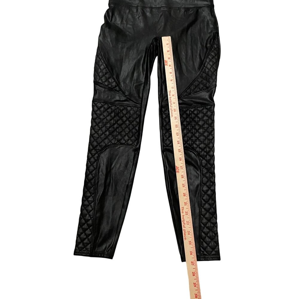 Spanx Quilted Faux Leather Shiny Moto Leggings Women's Size Large Black - Picture 12 of 13